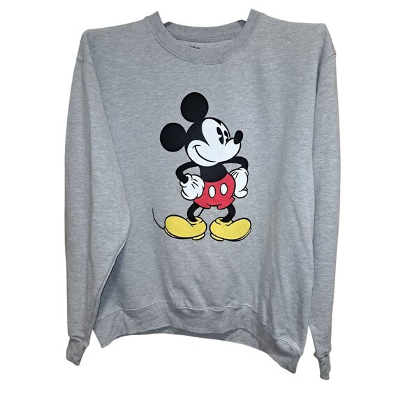 Disney Mickey Mouse Crewneck Sweatshirt Gray Pullover Adult Large - Picture 1 of 6